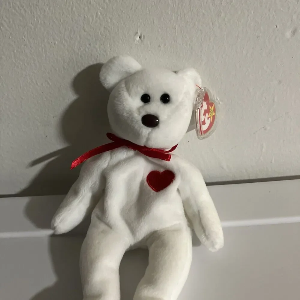 Ty Beanie Babies White Bear Plush Red Heart Ribbon Tag Retired Original 1993